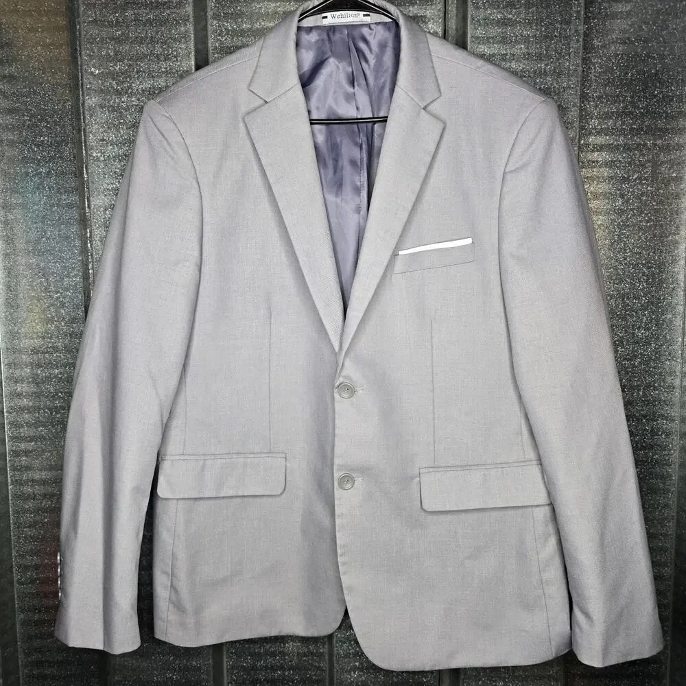 Wehilion Men's Light Gray Sport Coat Blazer XL 2 Button Notch Lapel Suit Jacket
